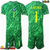Camisa de Futebol Brasil Alisson Becker #1 Goleiro Equipamento Principal Infantil Copa America 2024 Manga Curta (+ Calças curtas)